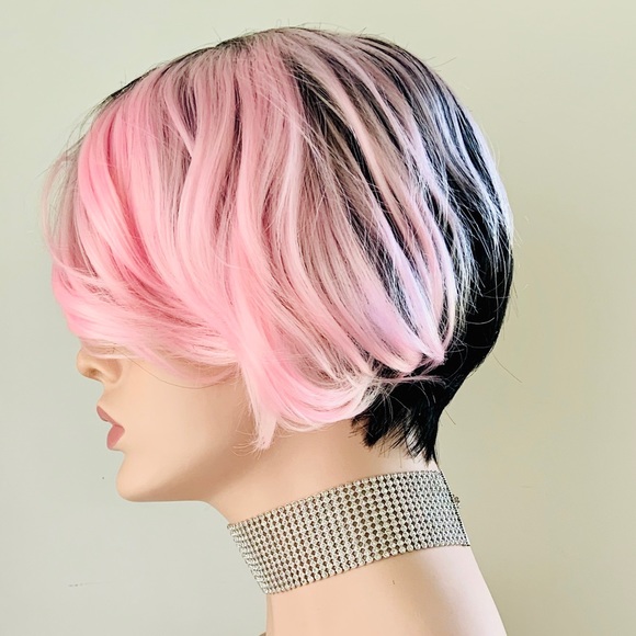 Very Pretty Pink & Black Short Synthetic Wig - Picture 2 of 6